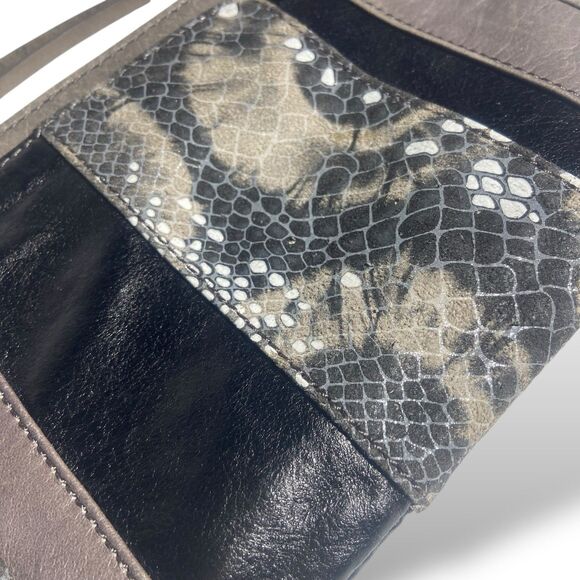 Vintage Hobo Crossbody Shoulder Bag WOC Grey Snake Print Genuine Leather 9x5 in - Picture 3 of 8